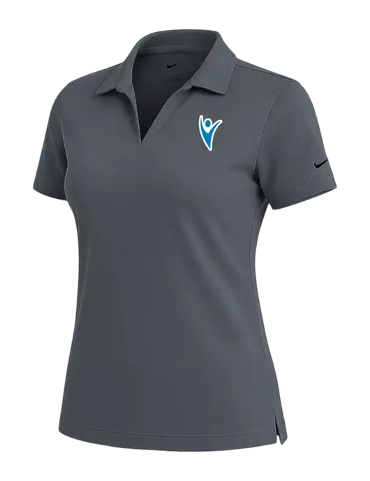 NIKE Dark Grey Womens Dri-Fit Micro Pique Polo w/Healthmine Icon Logo