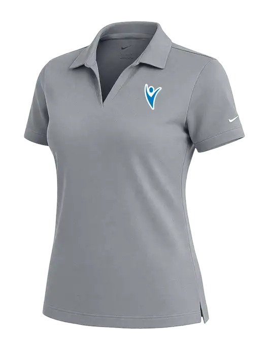 NIKE Medium Grey Womens Dri-Fit Micro Pique Polo w/Healthmine Icon Logo