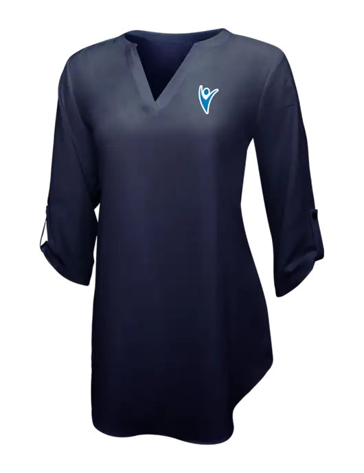 Navy Womens 3/4 Sleeve Tunic Blouse w/Healthmine Icon Logo
