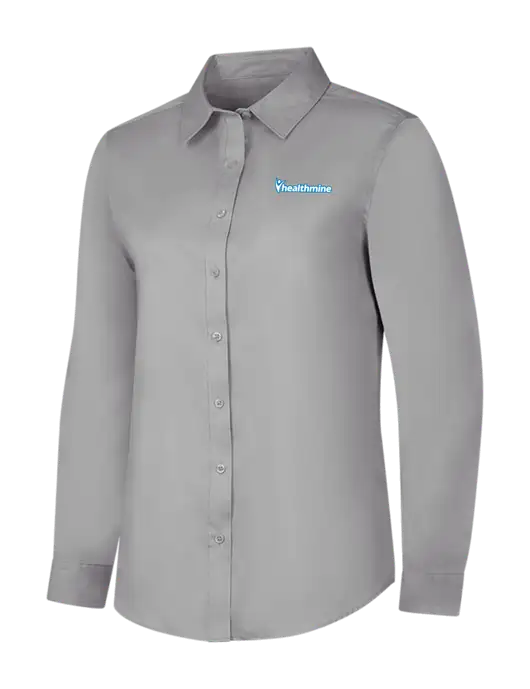 Light Grey Womens Long Sleeve Superpro React Twill Shirt w/Healthmine Logo