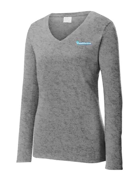 Womens  V-Neck Ring Spun Grey Heather 4.5 oz Long Sleeve T-Shirt w/Healthmine Logo