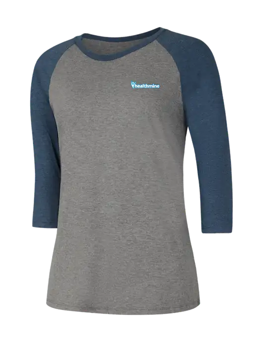 Womens Simply Soft 3/4 Sleeve Navy Frost/Grey Frost Ring Spun Cotton T-Shirt w/Healthmine Logo