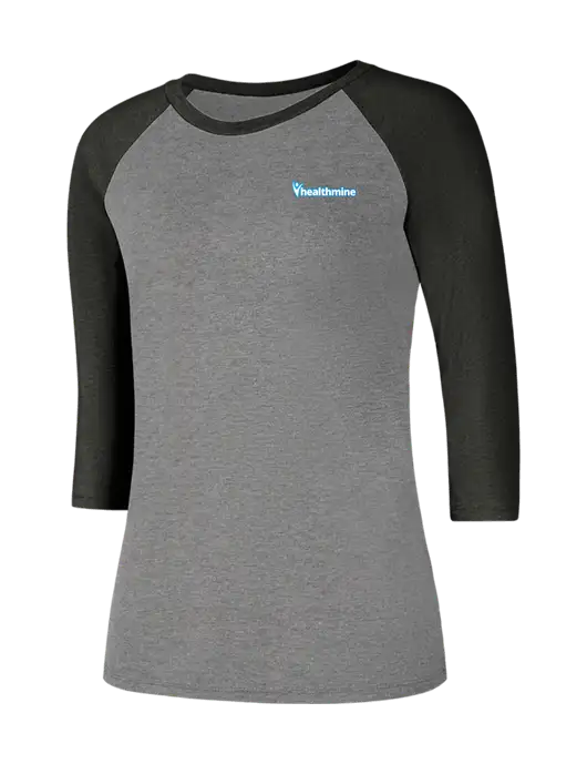 Womens Simply Soft 3/4 Sleeve Black Frost/Grey Frost Ring Spun Cotton T-Shirt w/Healthmine Logo