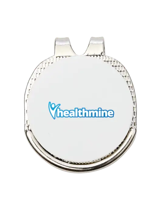Antique Silver Hat Clip w/Golf Ball Marker w/Healthmine Logo