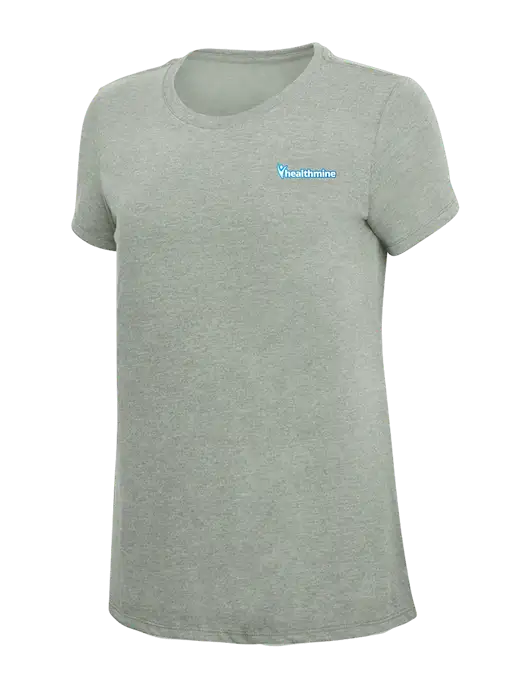 Womens Simply Soft Heathered Light Grey 4.5oz Poly/Combed Ring Spun Cotton T-Shirt w/Healthmine Logo