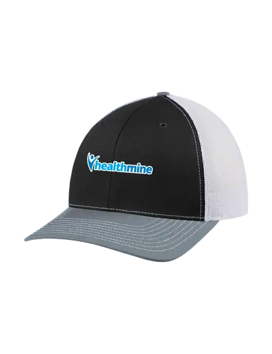 Richardson Adjustable Snapback Original 112 Trucker Cap Black/Light Heather Grey/White Mesh w/Healthmine Logo