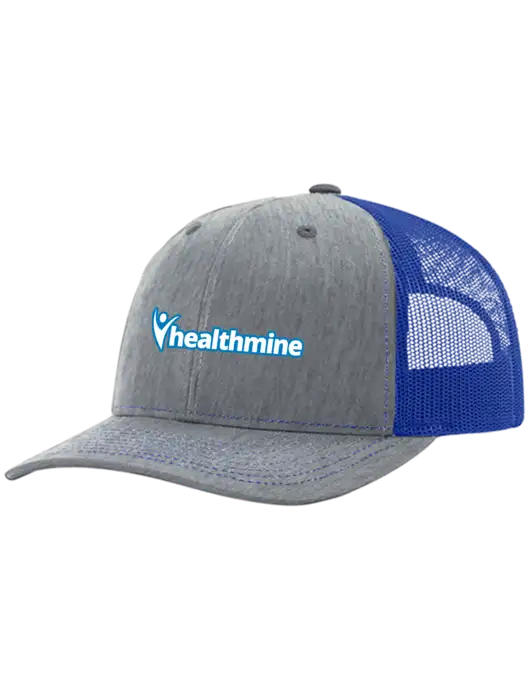 Richardson Adjustable Snapback Original 112 Trucker Cap Heather Light Grey w/Royal Mesh w/Healthmine Logo
