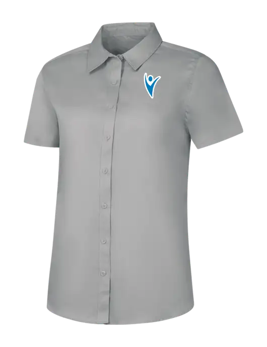 Womens Light Grey Short Sleeve Superpro React Twill Shirt w/Healthmine Icon Logo