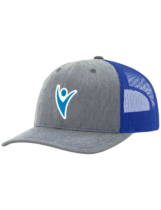 Richardson Adjustable Snapback Original 112 Trucker Cap Heather Light Grey w/Royal Mesh w/Healthmine Icon Logo