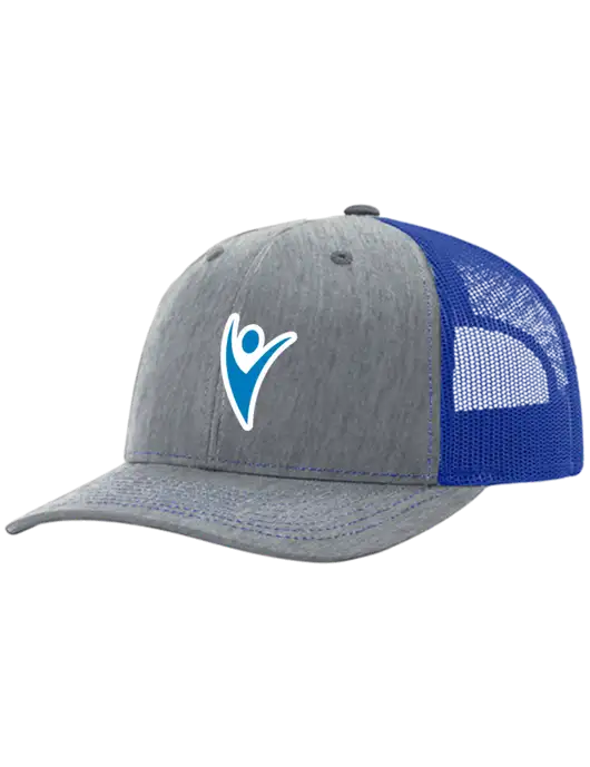 Richardson Adjustable Snapback Original 112 Trucker Cap Heather Light Grey w/Royal Mesh w/Healthmine Icon Logo